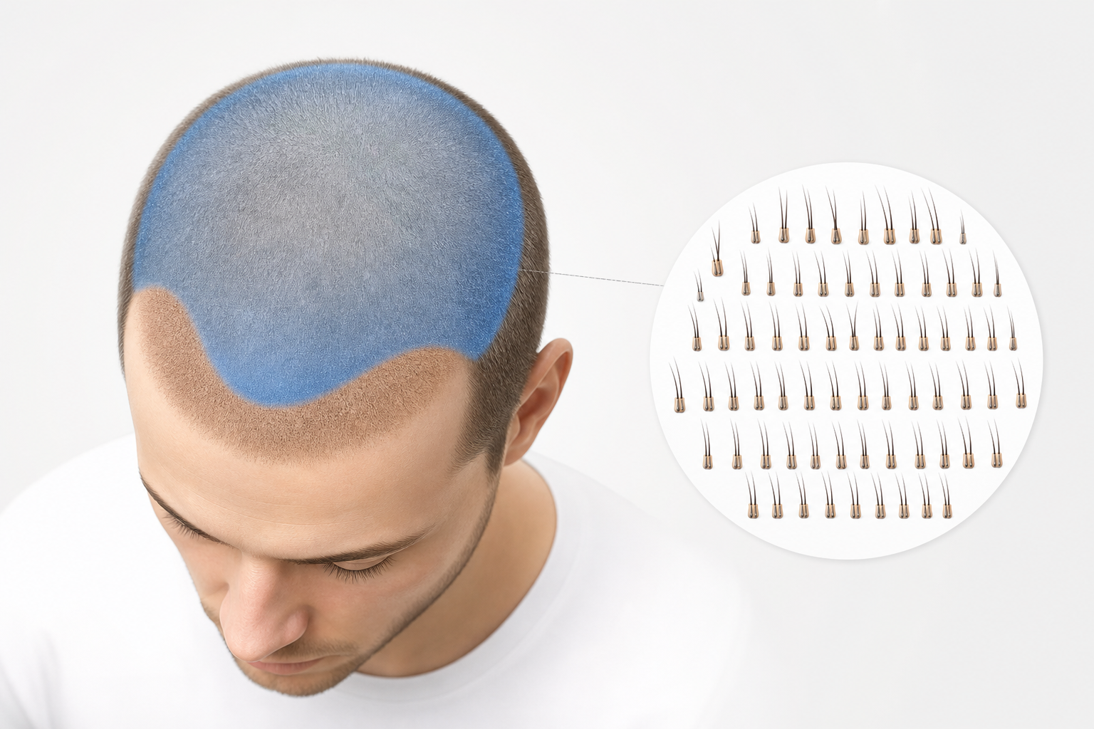 A clean, educational medical infographic of a human head from an isometric view. Shaded areas in lig