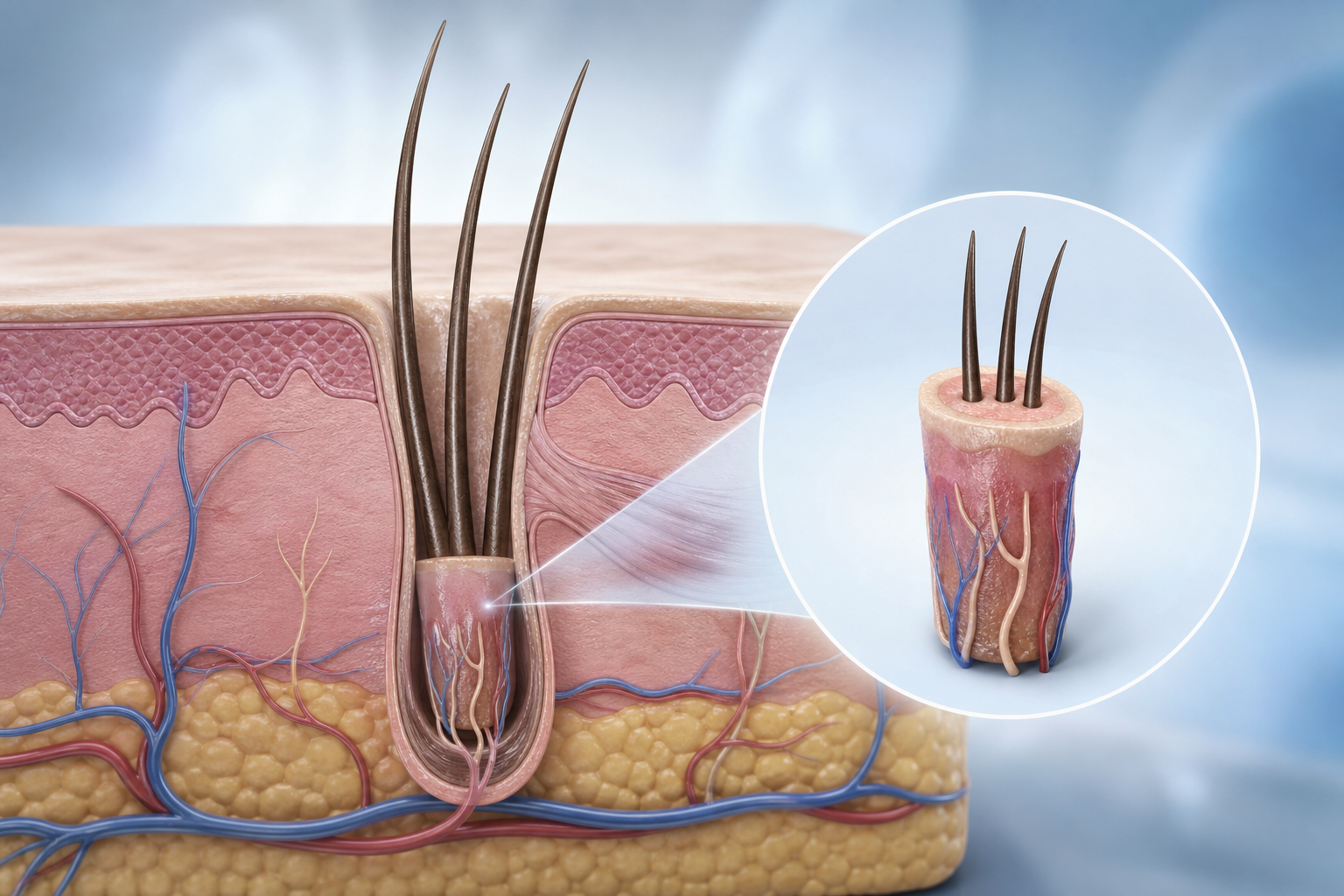 A clean medical illustration of a hair follicle unit (graft) to explain the concept. The image shows