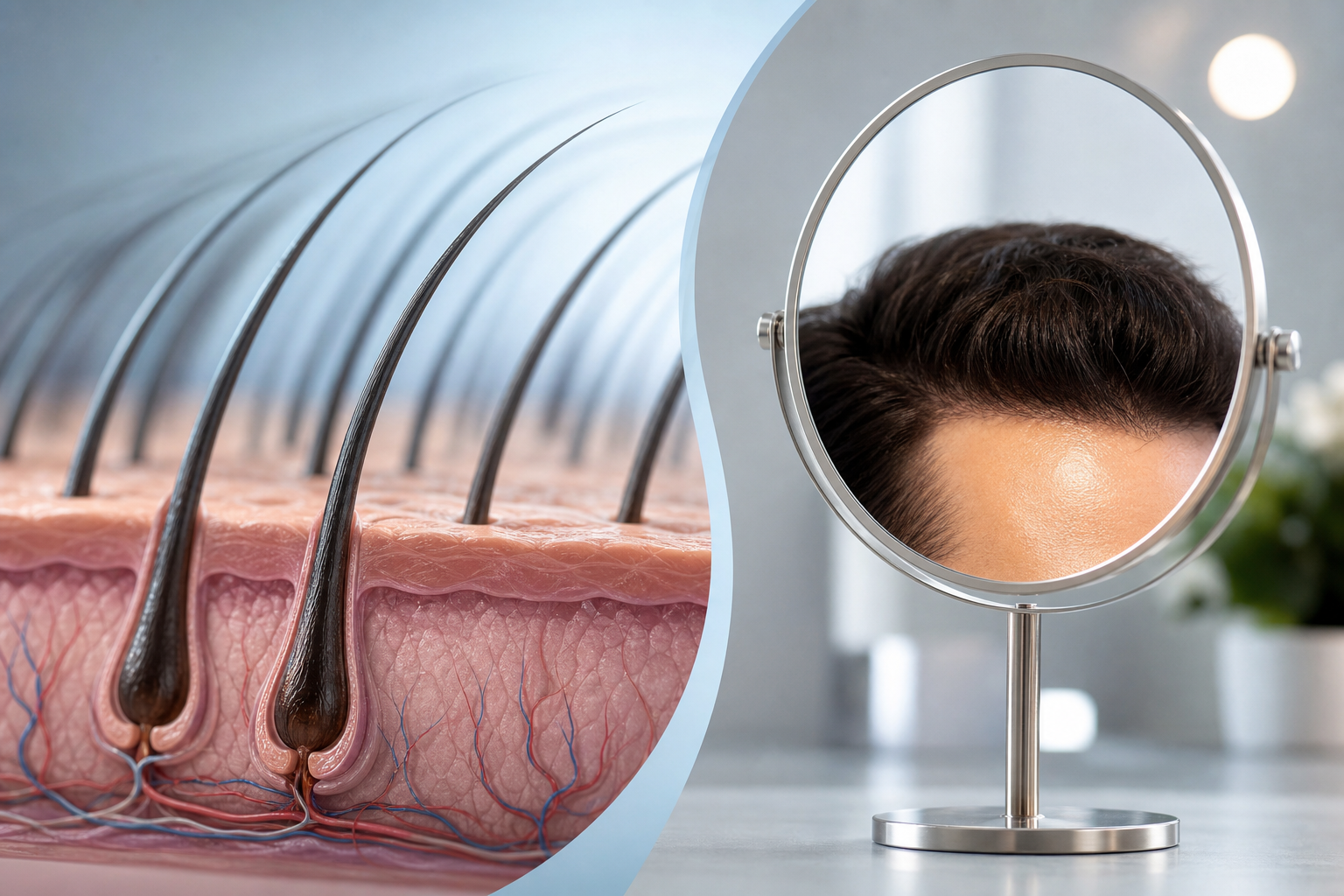 A conceptual illustration showing the difference between 'Medical Engraftment' and 'Aesthetic Satisf