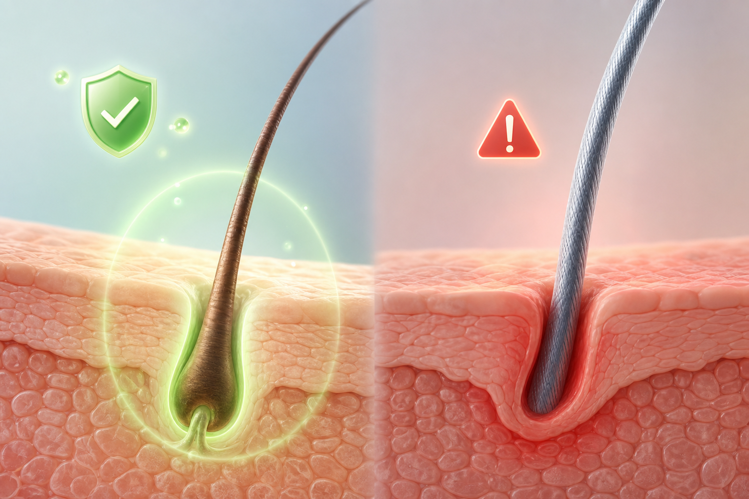 A conceptual illustration comparing 'self-tissue' and 'foreign objects' in the body. On one side, a 