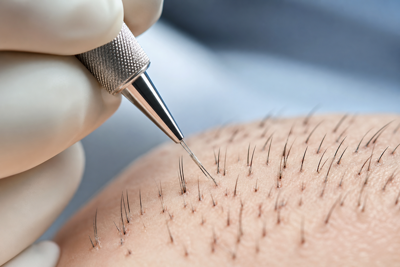 An extreme close-up, high-precision conceptual image showing the artistry of micro-grafting. A hand 