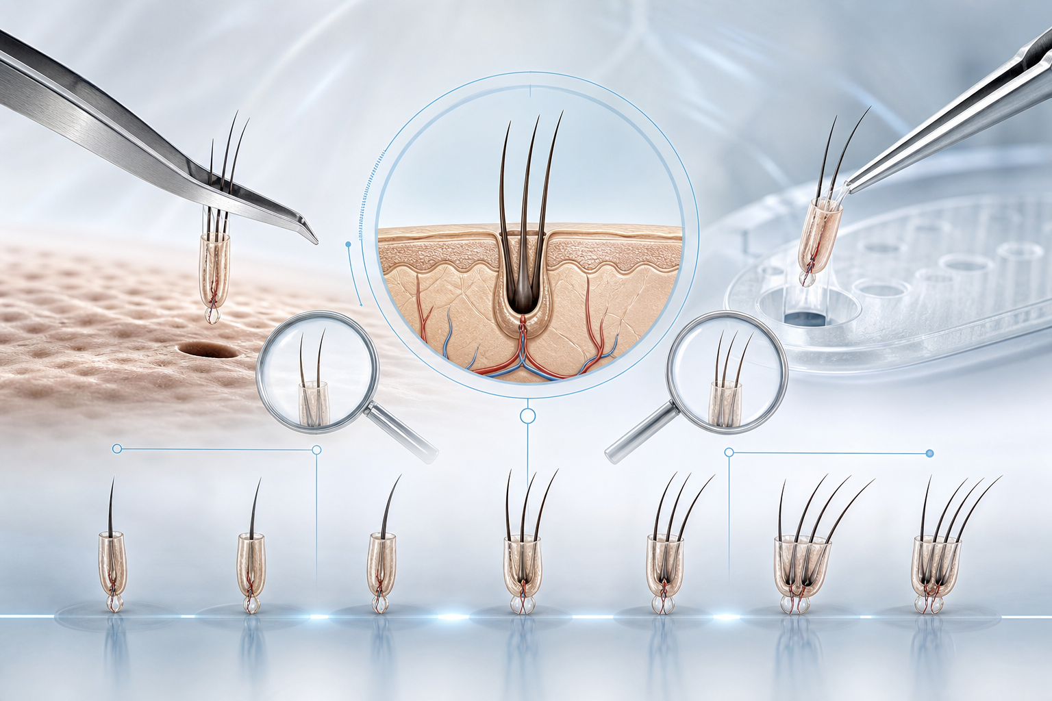An educational medical diagram illustrating the concept of 'Follicular Unit' extraction. It shows a 