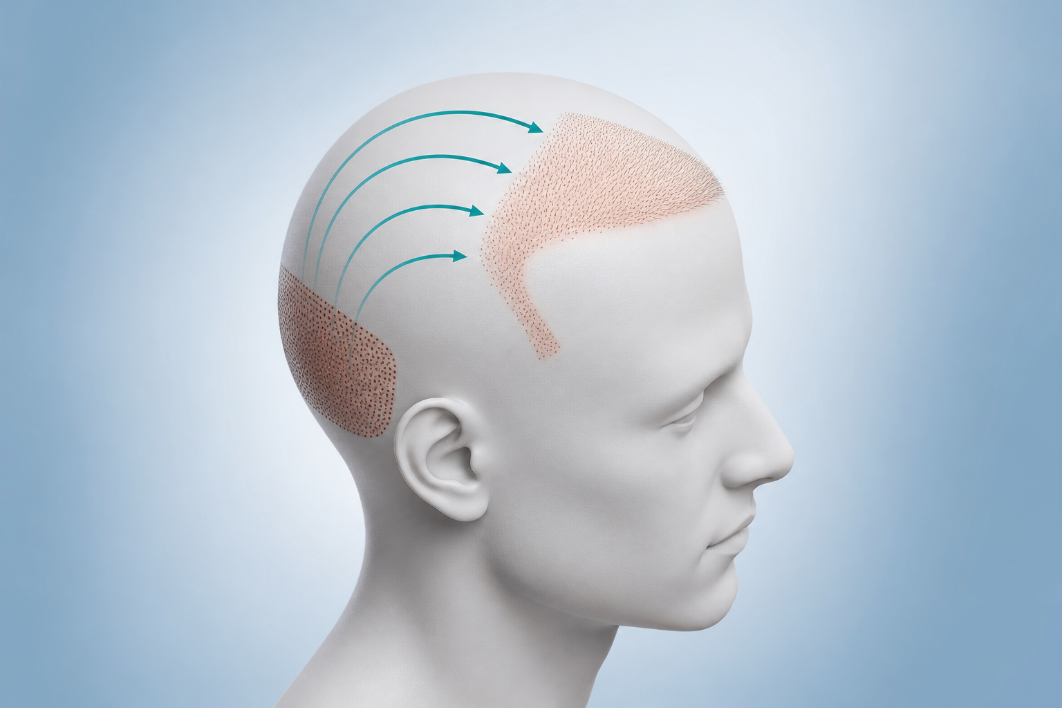 A conceptual medical diagram of a human head from a side view. It highlights two key areas: the 'Don